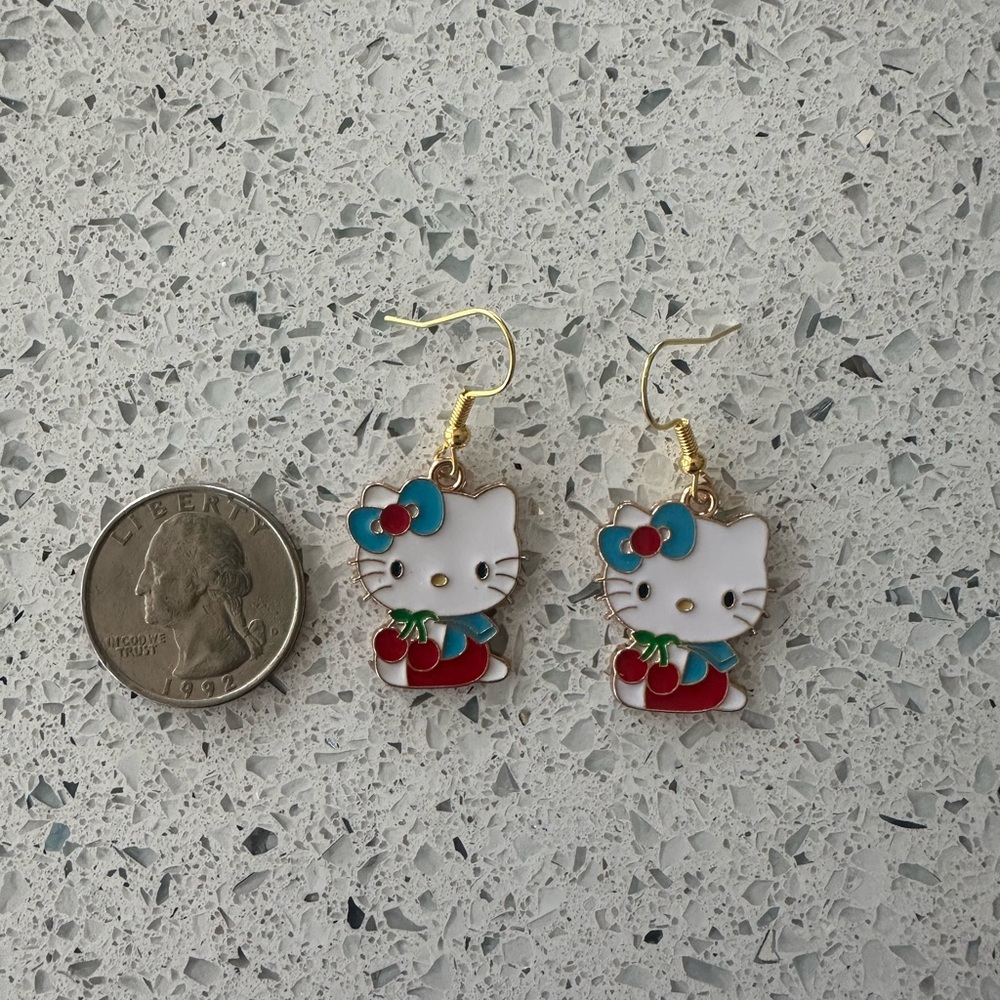 Hello Kitty White and Red Earrings with Blue Accents